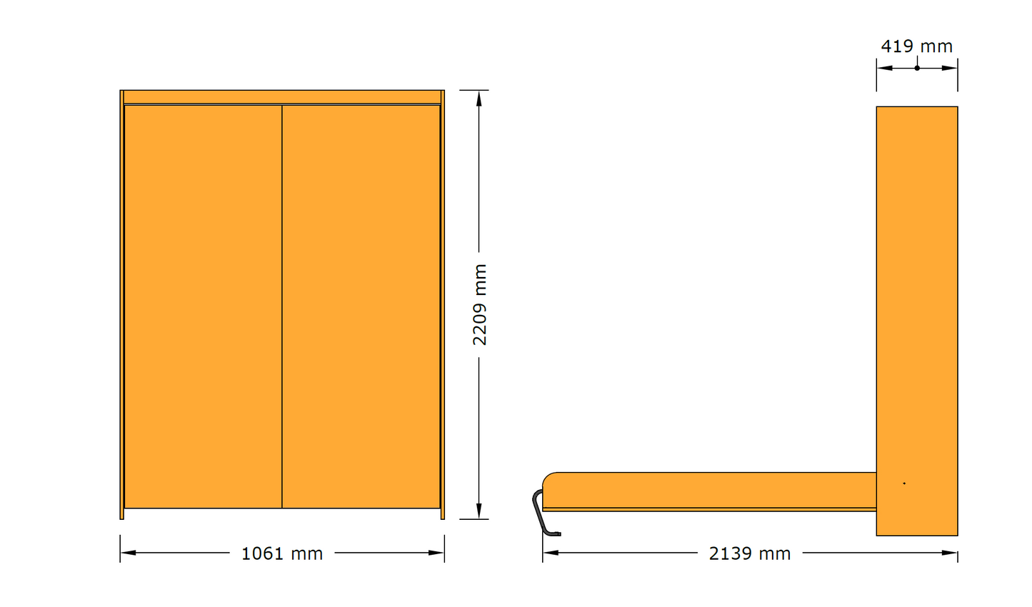 Vertical Murphy Bed - Long Single size