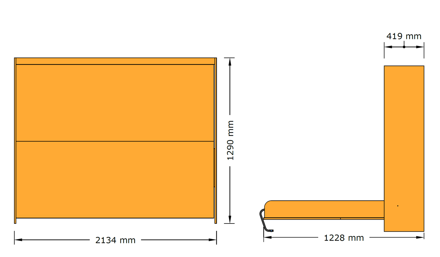 Horizontal Murphy Bed / Wall Bed - King Single
