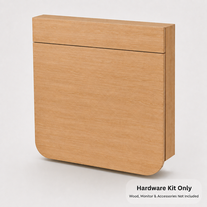 Wall-mounted folding desk shown in the closed position with a compact wood front panel